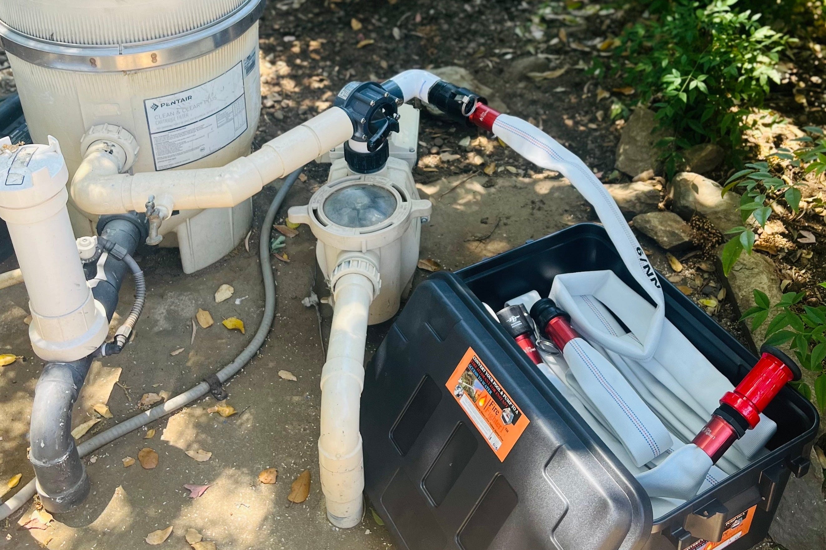 100 foot Fire Hose Attached to pool pump - FireFighter1
