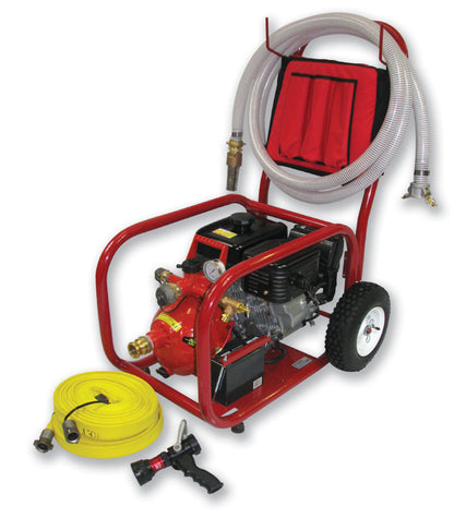 14hp Home Firefighting Cart System 100' of 1.5" Hose 90 gpm Aluminum Pistol Grip Nozzle Electric Starter