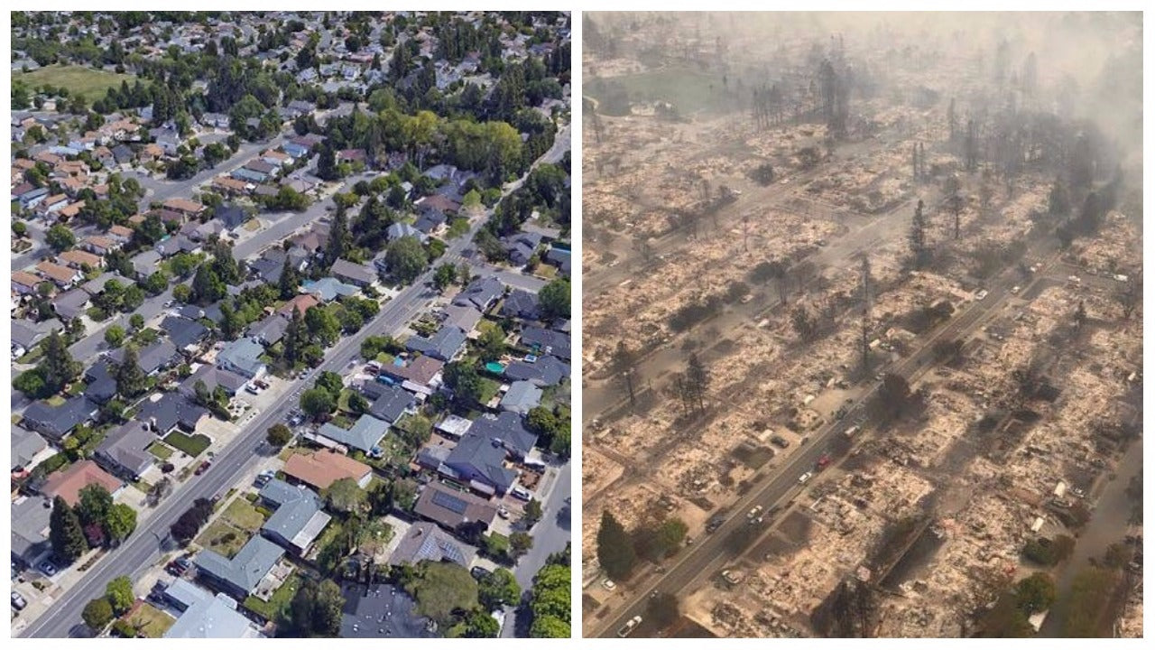Neighborhood before and after fire